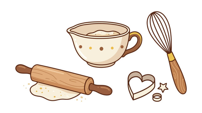 Baking tools and kitchen utensils.