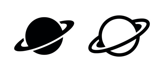 Planet with ring icon, outer space and cosmos symbol, representing Saturn or celestial bodies. © liubomir118809