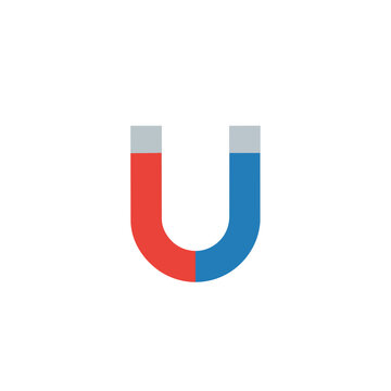 Red and Blue Horseshoe Magnet Icon for Science and Business Attraction