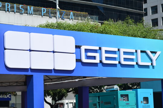 Geely booth sign at Autofocus test drive festival in Pasay, Philippines