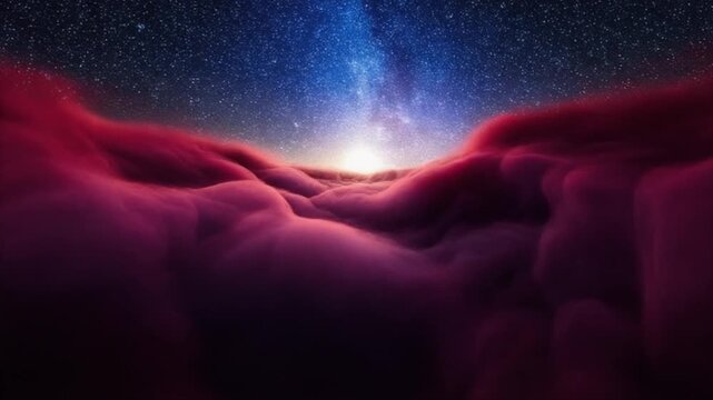 Dark cosmic haze of navy and burgundy layers drifting slowly with soft luminous fog and moody depth