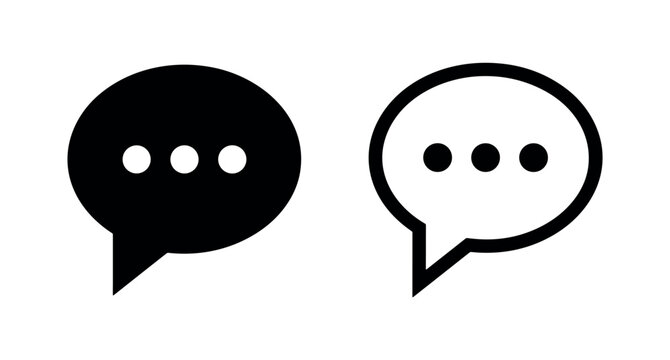 Typing indicator in speech bubble icon, black and white, filled and outline