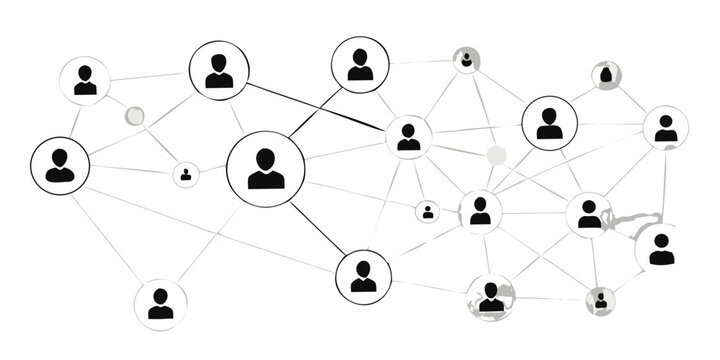 Network Graph With Human Silhouettes On Black Background
