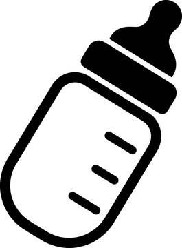 Baby bottle icon with teat and liquid levels isolated on transparent background