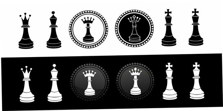 Chess Pieces Silhouettes With Circular Embellishments Black And White