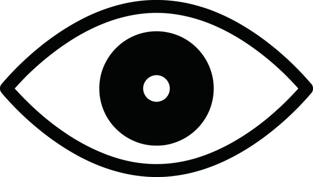 Eye icon with black pupil and white iris on transparent background