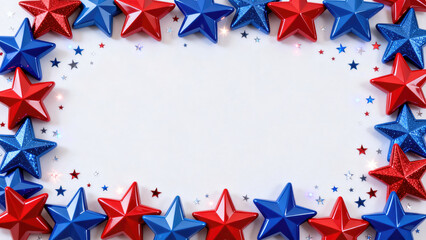 Obraz premium 4th July background Red and Blue Stars Border on White Background - Patriotic Design