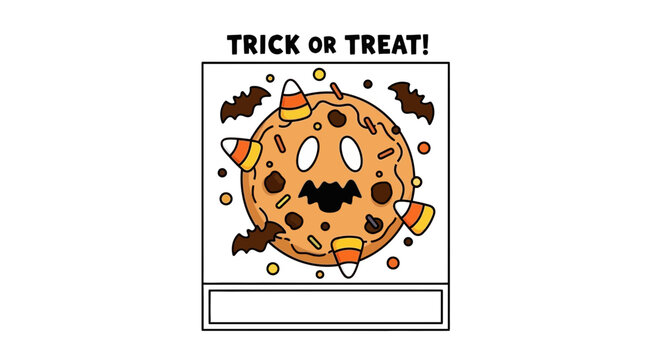 Halloween Cookie Monster Face with Bats and Candy Corn, Trick or Treat