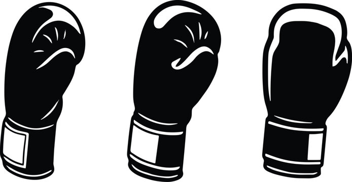 Boxing gloves vector silhouette set with martial arts combat sports training gear icons for punch fight match logo designBoxing gloves vector silhouette set with martial arts combat sports training ge