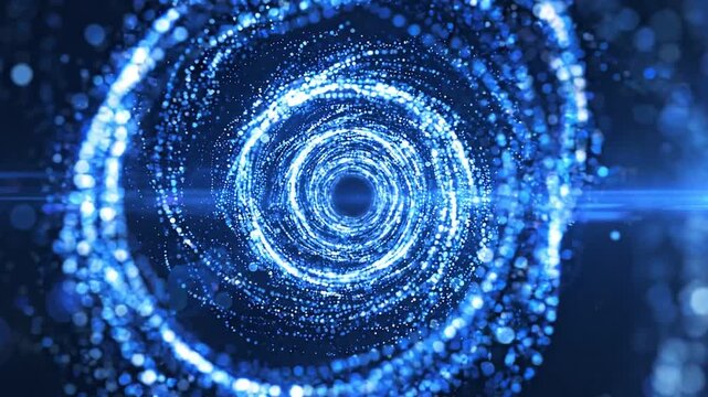 Abstract blue swirl background with concentric circles and light patterns