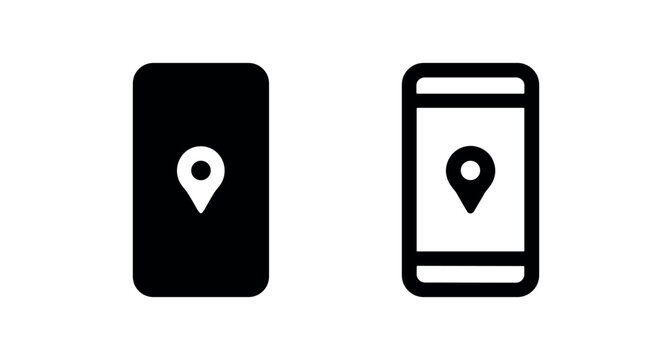 Mobile Phone with Location Pin Icon Set - GPS and Navigation App Symbol