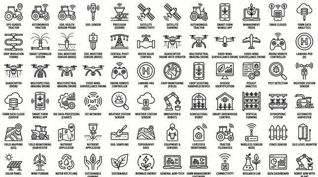 A collection of various icons depicting different objects and symbols.