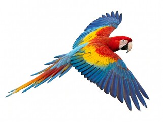 Colorful macaw parrot in flight isolated on a clear white background © Tushar