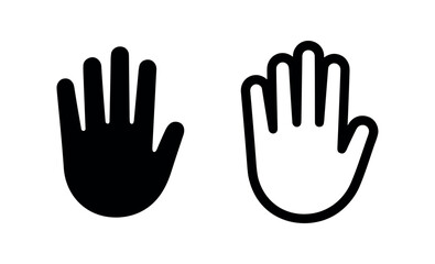 Fototapeta premium Two open hand icons, solid and outline, isolated on white background