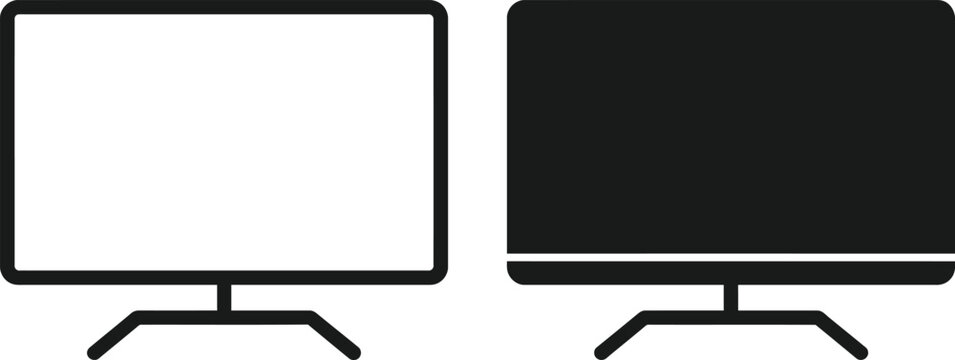 Two computer monitors one blank and one dark screen side by side on stands