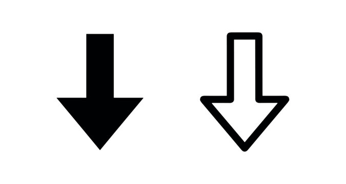Arrow down icon, solid and outline, indicating direction