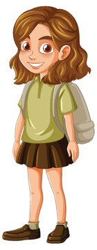 Smiling Schoolgirl with Backpack Standing Upright