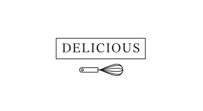 Delicious Word with Whisk Icon - Culinary Concept