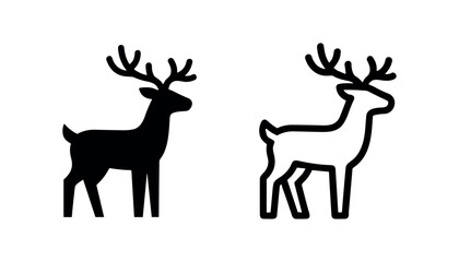 Naklejka premium Reindeer icon, stag symbol, black and outline, isolated on white background