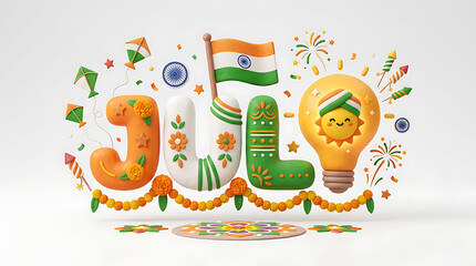Naklejka premium Festive celebration of Indian democracy with symbolic elements and vibrant decorations for Independence Day