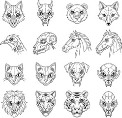 Obraz premium Mechanical Animal Head Collection as Vector Line Art for Design Projects art-109