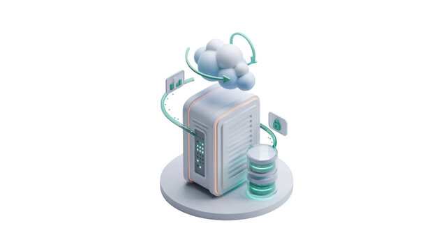 3d illustration of modern computer server with network connections and data flow Vector