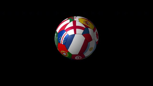 Rotating International Flags Soccer Ball on Transition Loop Animation