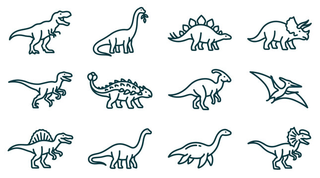 Dinosaur Icons Set: Prehistoric Animals Collection