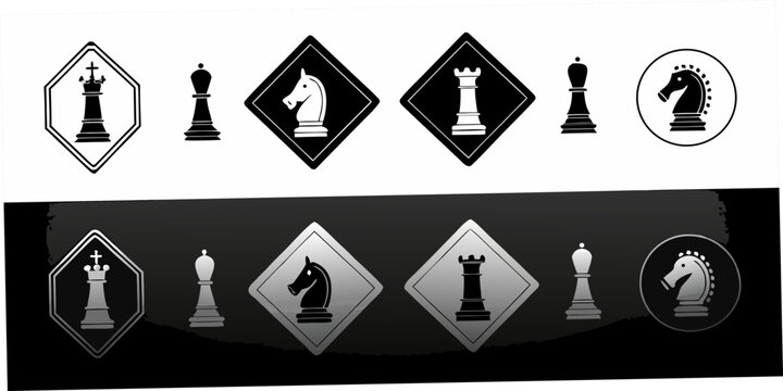 Chess Pieces Within Diamond Shapes Black And White Vector Illustration