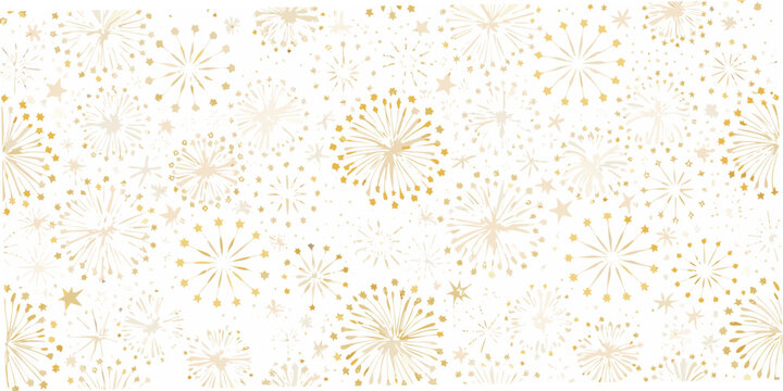 Fireworks and stars pattern golden hues on a white background