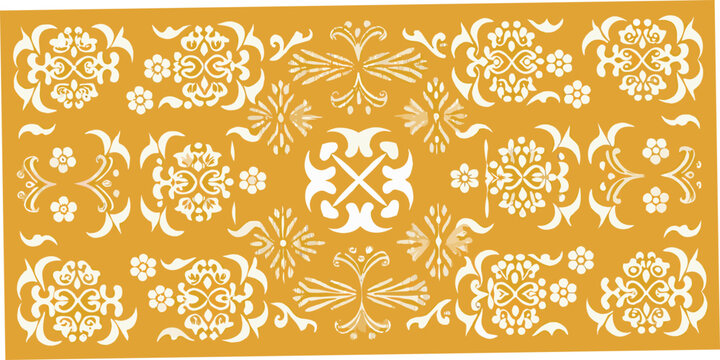 White floral ornament collection on a golden yellow background