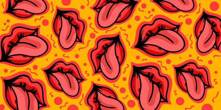 pop art seamless pattern with sexy open mouths