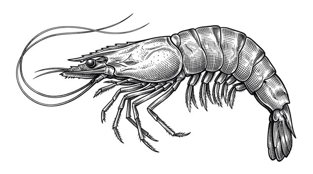 Hand Drawn Shrimp Ink Sketch in Vintage Engraved Style