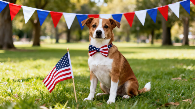 Patriotic dog celebrating independence day