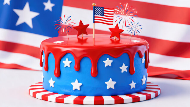 Patriotic birthday cake, American flag cake, 4th of July dessert, red white blue celebration