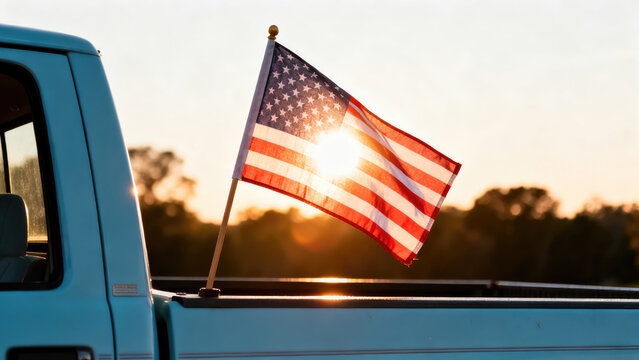 Usa 4 july celebration american flag waving proudly on a truck for independence day