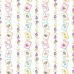 Tropical mahjong seamless pattern © TheHappyGiftArt