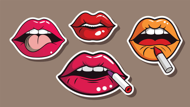 Pop Art Lips applying Lipstick with Tongue Out and Smacking for Beauty and Cosmetics Advertisement