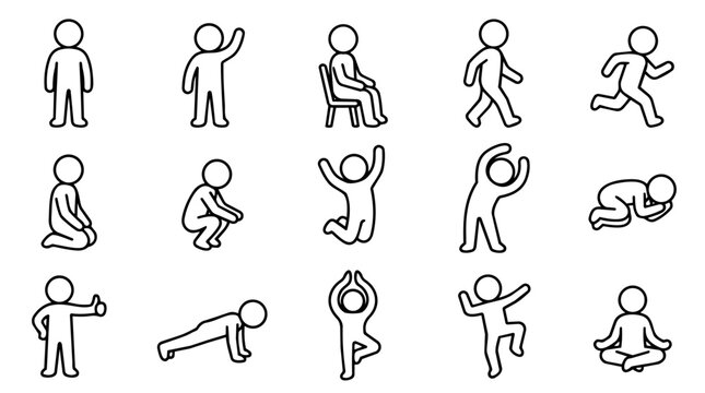 Set of simple human figures performing various actions