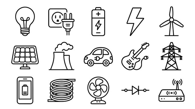 Set of electricity and energy line icons