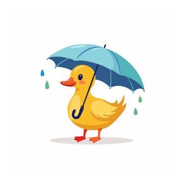 Cartoon parrot holding blue umbrella in rain