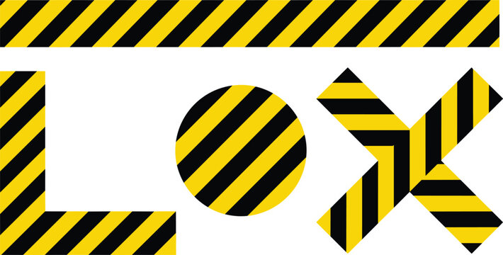 Yellow and black striped caution tape elements featuring warning stripe patterns lines circle cross and banner isolated on white background