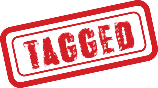 Red rubber stamp graphic 'tagged' text for document marking and approval processes