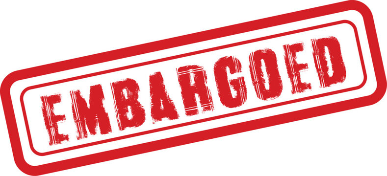 Embargoed rubber stamp graphic red ink stamp on white background for legal and confidential documents