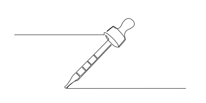 One continuous line drawing of a glass pipette. Abstract single line art of laboratory equipment. Suitable for science education, medical research, laboratories, and healthcare businesses.