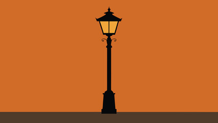 Obraz premium Ornate vintage street lamp glowing warmly against a textured terracotta wall during twilight