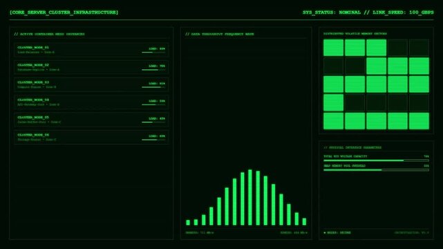Core Server Cluster Infrastructure Container Mesh Node Load Throughput Memory Sectors Dashboard Animation.