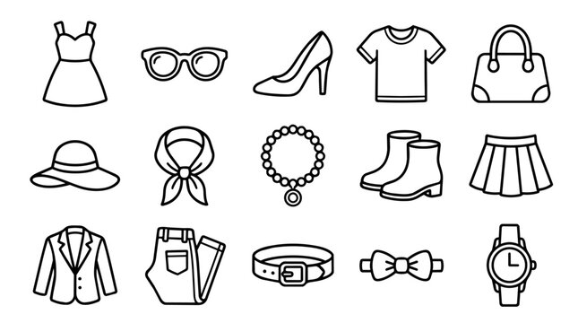 Collection of fashion apparel and accessory outlines