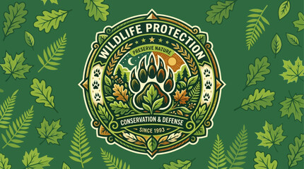 Naklejka premium Wildlife protection seal with nature conservation theme and eco friendly environmental badge