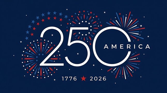 America celebrates 250th anniversary with patriotic fireworks and red white blue colors marking 1776 to 2026.